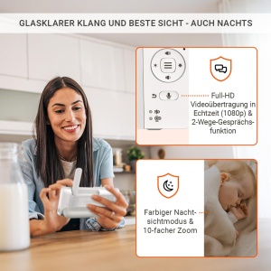 Monitor video pentru bebelusi Gigaset Baby 700, 5.5 Full HD, alb cremgri cald - Img 5