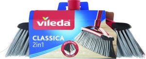 Mop cu maner Vileda 2-in-1 Classica, cu perii pentru praf si par, gri