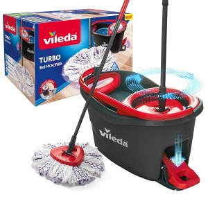 Mop cu microfibre Vileda Turbo 3in1, ecran telescopic 85-123 cm, eimer cu pedala