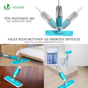 Mop cu spray VOUNOT, 650ml rezervor, 2 in 1, albastru - Img 5