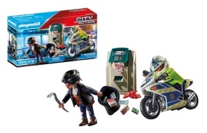 Motocicleta Politie PLAYMOBIL 70572 cu 2 Figurine si Accesorii pentru Copii 4-10 Ani