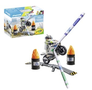 Motocicleta Stunt PLAYMOBIL Color 71377, 18 piese, design creativ, abwashabil