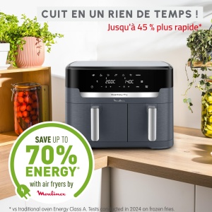 Moulinex Dual Easy Fry XXL, friteuza dubla cu aer, 6-10 persoane, cos mare de pana la 3 kg, 7 programe prestabilite, EZ942BF0 - Img 3