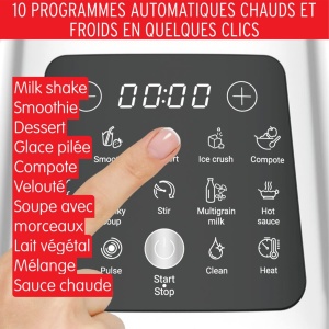 Moulinex PerfectMix Cook, blender cu 10 programe automate, 1400 W, preparati retete calde si reci, blender electric cu ecran tactil, usor de curatat, capacitate 2 l, LM83SD - Img 3
