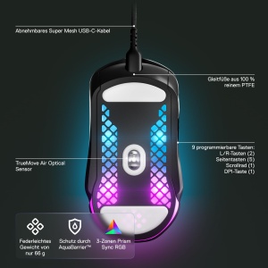 Mouse gaming SteelSeries Aerox 5, RGB, 66g, 9 butoane programabile - Img 2