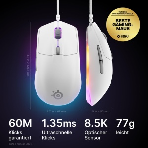 Mouse gaming SteelSeries Rival 3 Gen 2 8500 DPI RGB Alb - Img 2