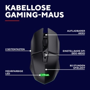 Mouse gaming wireless GXTrust 1108 Vylax 80 ore autonomie LED multicolor 800-4800 DPI Negru - Img 2