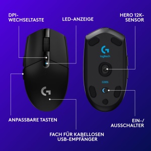 Mouse gaming wireless Logitech G G305, senzor HERO 12K DPI, 6 butoane, negru - Img 6