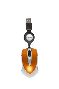 Mouse optic portabil Verbatim Go Mini, USB retractabil, 1000 DPI, portocalie