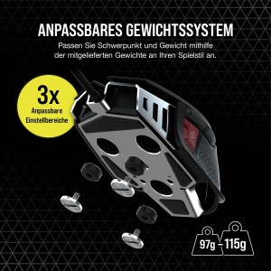 Mouse pentru jocuri FPS reglabil cu fir CORSAIR M65 RGB ULTRA - 26.000 DPI - Comutatoare optice - Sistem de greutate - Tehnologie AXON Hyper-Processing - Compatibil iCUE - PC, Mac, PS5, PS4, Xbox - Negru - Img 6