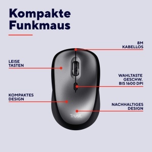 Mouse Trust Yuki Wireless Compact Negru Silentios 800-1600 DPI - Img 2