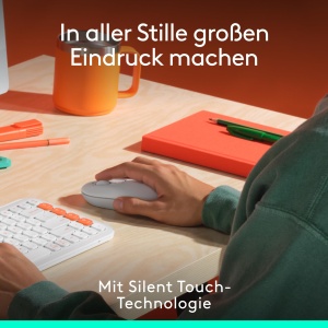 Mouse wireless Logitech POP Bluetooth compact si silentios compatibil cu 3 dispozitive Alb Gri - Img 5