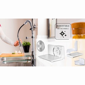MPM MKR-05 Feliator electric de alimente, Feliator de paine, grosime de taiere reglabila pana la 15 mm, Protectie pentru degete, Disc de taiere din otel inoxidabil 17 cm, 150 W, alb - Img 5