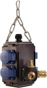 Multipriza BACHMANN 349.301 cu 4 prize si 1 conector aer, negrualbastru