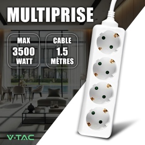Multipriza V-TAC cu 4 prize Schuko, cablu de 1,5 m, 16 A, alba - Img 2
