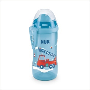 NUK First Choice+ Flexi Cup Sticla de invatare | de la 12 luni | Rezistent la scurgeri cu paie de baut | Clema si capac de protectie | Fara BPA | 300 ml | Masina de pompieri (albastra) - Img 4