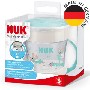 NUK Mini Magic Cup Cana pentru cursanti | Janta de baut la 360deg etansa | de la 6 luni | manere practice | Fara BPA | 160 ml | Mouse albastru - Img 6