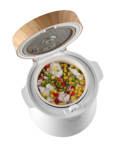 Oala de fiert orez Concept RE3030, 1.5 l, alba cu decor din lemn - Img 5
