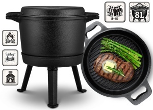 Oala de fonta Berdsen 8L - Negru, 2-in-1 cu capac si 3 picioare - Img 7