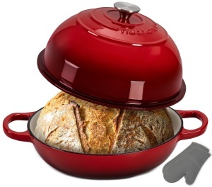 Oala din fonta NutriChef 26 cm Emailiata Rosie cu capac si manere