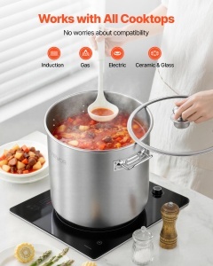 Oala din inox VEVOR 19,9 L cu capac din sticla, compatibila cu toate tipurile de plite - Img 4