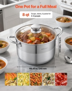 Oala din inox VEVOR 7,6 L cu capac din sticla, inductie, PFOA si PFAS-free - Img 5