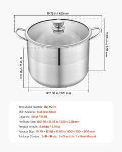 Oala din otel inoxidabil VEVOR 15,1 L cu capac din sticla, potrivita pentru toate tipurile de plite - Img 7