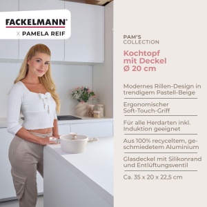 Oala Fackelmann x Pamela Reif 20 cm Aluminiu Reciclat Pastel Beige Acoperire Ceramica - Img 3
