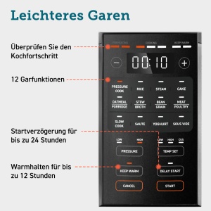 Oala sub presiune COSORI, 9 in 1, multicooker cu 14 functii, oala sub presiune de 5,7 l, aragaz de orez, abur, aparat de iaurt, aragaz lent si sous vide, tigaie, carte de retete, otel inoxidabil - Img 6