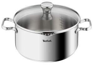 Oala Tefal Duetto A70546, 24 cm, inox, cu capac din sticla, inductie