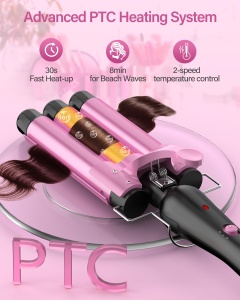 Ondulator cu 3 Tubi pentru Par, Rosa, Temperatura Regla, Incalzire Rapida - Img 2