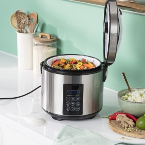 Orez si abur Tristar - Capacitate 2,2 L, functie de mentinere la cald 24 h, 7 programe, panou de control digital, cronometru, 11 cani de orez, fara BPA, K-6138, argintiu, RK-6138 - Img 2