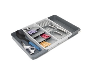 Organizator extensibil Joseph Joseph DrawerStore cu suport pentru cutite gri din plastic reciclat