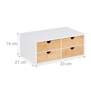 Organizer birou Relaxdays, 4 sertare, MDF alb si bambus, 14 x 33 x 21 cm - Img 4