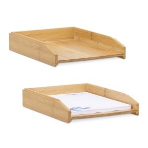 Organizer birou Relaxdays, set 2 suporturi, din bambus, compatibil A4