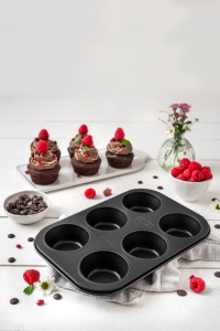 Pachet de 6 briose Zenker Perfect Black din tabla de otel - acoperire dubla antiaderenta, rezistenta la caldura pana la 230degC, ideala pentru briose delicioase - Fabricat in Germania - Img 2