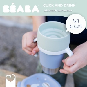 Pahar de invatare Beaba Click Drink, 240 ml, din otel inoxidabil, design 360 - Img 2