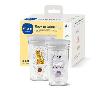 Pahar de invatare MAM Easy to Drink 290 ml, set 2 bucati, culoare ZebraLeo