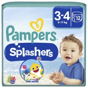 Pampers Splashers Pantaloni de Inot, 3-4 ani, 12 bucati, 6kg-11kg, Design Baby Shark - Img 1