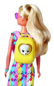 Papusa Simba Steffi Love GoGo Puppy 29cm Rochie Colorata Rucsac si Catel - Img 4