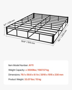 Pat Boxspring VEVOR 2010x1515x230mm, Cadru Metalic, Inaltime 23 cm, Capacitate 1587,57 kg - Img 7