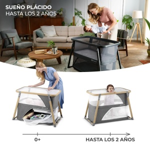 Pat de calatorie pentru copii Kinderkraft 4 in 1 SOFI, Paturi pentru copii, Pat pentru copii, Pat suplimentar pentru copii, Pat de calatorie cu accesorii, cu functie de tarc, Design modern, Dimensiuni mici dupa pliere, Gri - Img 3