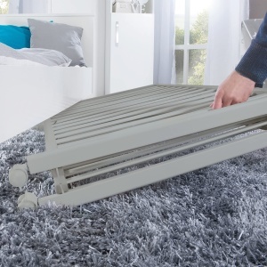 Pat pliabil pentru copii roba Fold Up 60x120 cm din lemn reglabil pe inaltime cu roti si frane Taupe - Img 6