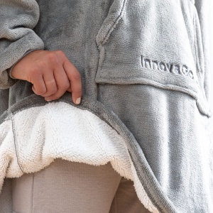 Patura cu gluga InnovaGoods, moale, calduroasa, unisex, gri - Img 3