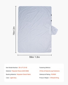 Patura de camping VEVOR SS-LYTJZ-02 impermeabila si rezistenta la vant 2x15m fleece gri deschis - Img 8