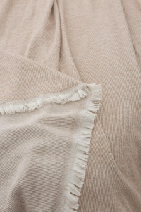 Patura Todocama Extra Moale din Bumbac Recycled Model cu Dungi Sandbeige 230x240 cm - Img 2