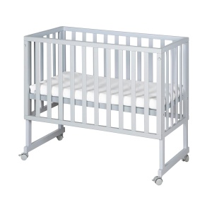 Patut 3 in 1 Roba Stubenbett taupegri cu saltea si bariera, inaltime ajustabila