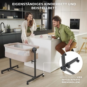 Patut multifunctional Kinderkraft NESTEE UP 2, 2-in-1, cu roti, bej - Img 5