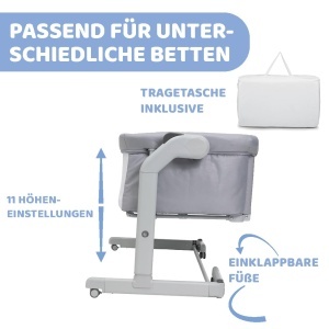 Patut pentru bebelusi Chicco Next2Me Magic Evo, 11 nivele de inaltime, mod leganare, culoare gri - Img 5