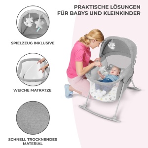 Patut pliabil Kinderkraft LOVI 3 in 1 Gri cu functie de leganare si plasa anti-insecte - Img 8